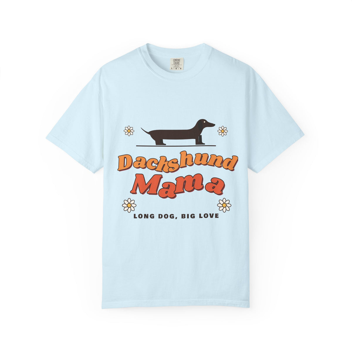 Dachshund Mama retro t-shirt in Chambray, Comfort Colors doxie mom tee