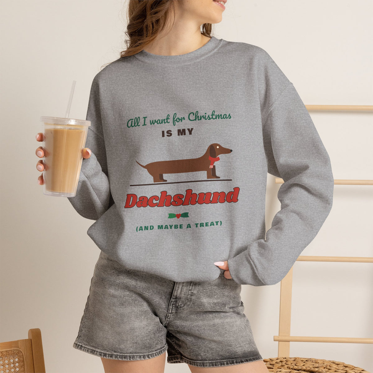 All I Want for Christmas Is My Dachshund sweatshirt, wiener dog Christmas crewneck for Dachshund lovers - view 19