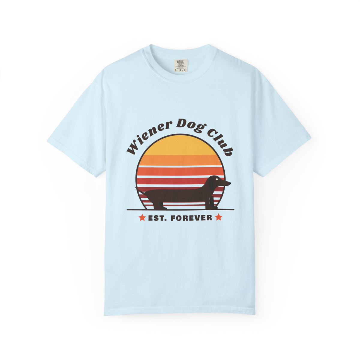 Wiener Dog Club retro sunset Dachshund t-shirt in Chambray, Comfort Colors tee