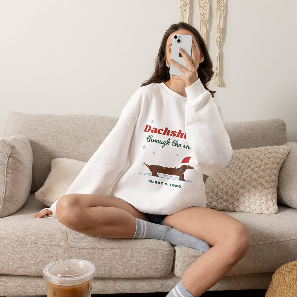 Dachshund Through the Snow Christmas sweatshirt, wiener dog holiday crewneck for Dachshund lovers - view 8