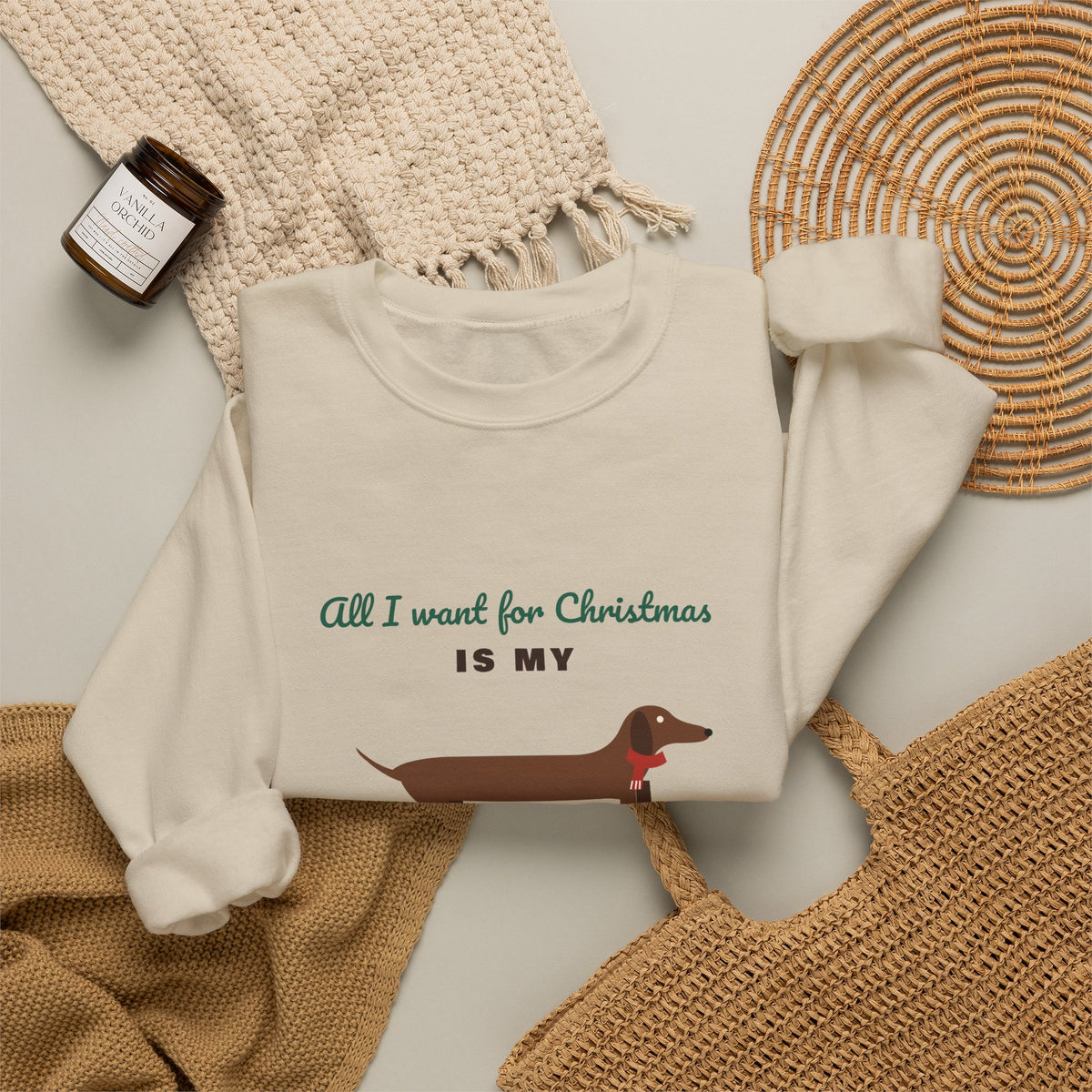 All I Want for Christmas Is My Dachshund sweatshirt, wiener dog Christmas crewneck for Dachshund lovers - view 12