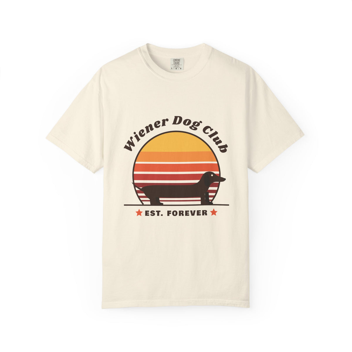 Wiener Dog Club retro sunset Dachshund t-shirt in Ivory, Comfort Colors tee