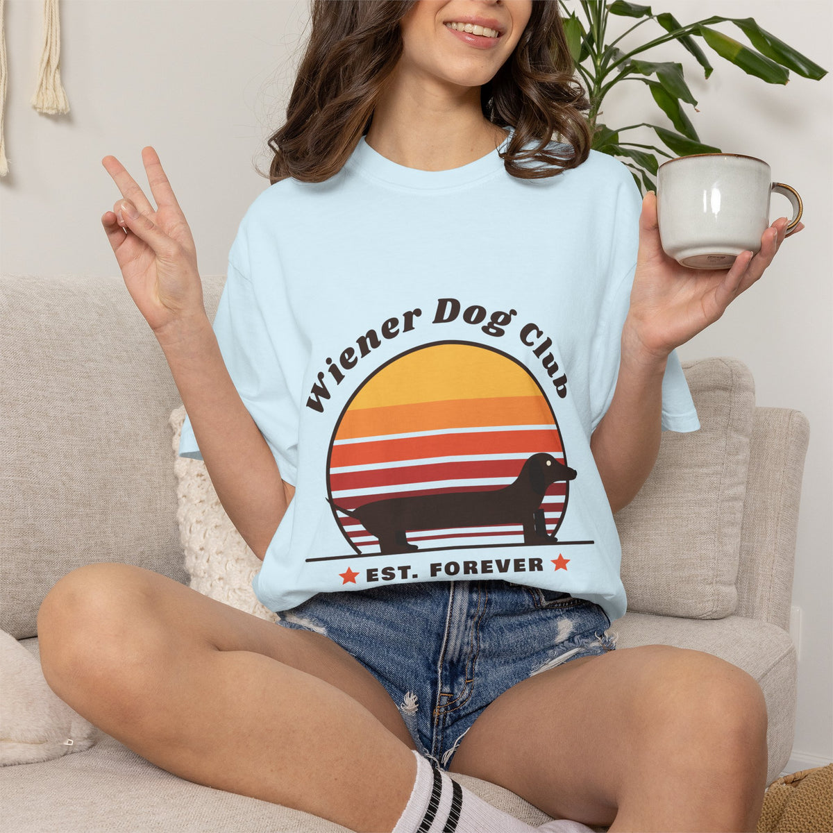 Wiener Dog Club retro sunset Dachshund t-shirt, Comfort Colors tee for Dachshund lovers - view 24