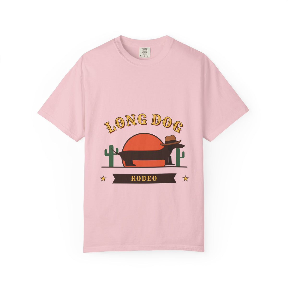 Long Dog Rodeo cowboy Dachshund t-shirt in Blossom, Comfort Colors western tee
