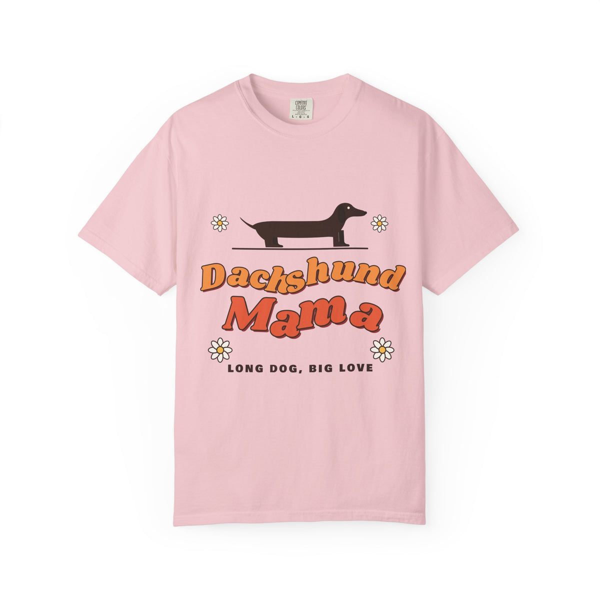 Dachshund Mama retro t-shirt in Blossom, Comfort Colors doxie mom tee