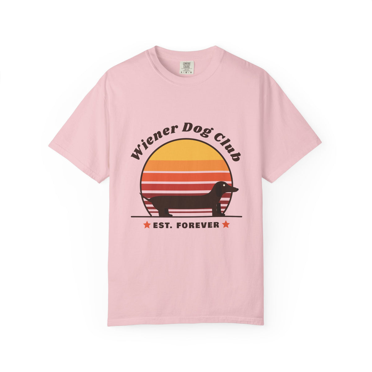 Wiener Dog Club retro sunset Dachshund t-shirt in Blossom, Comfort Colors tee