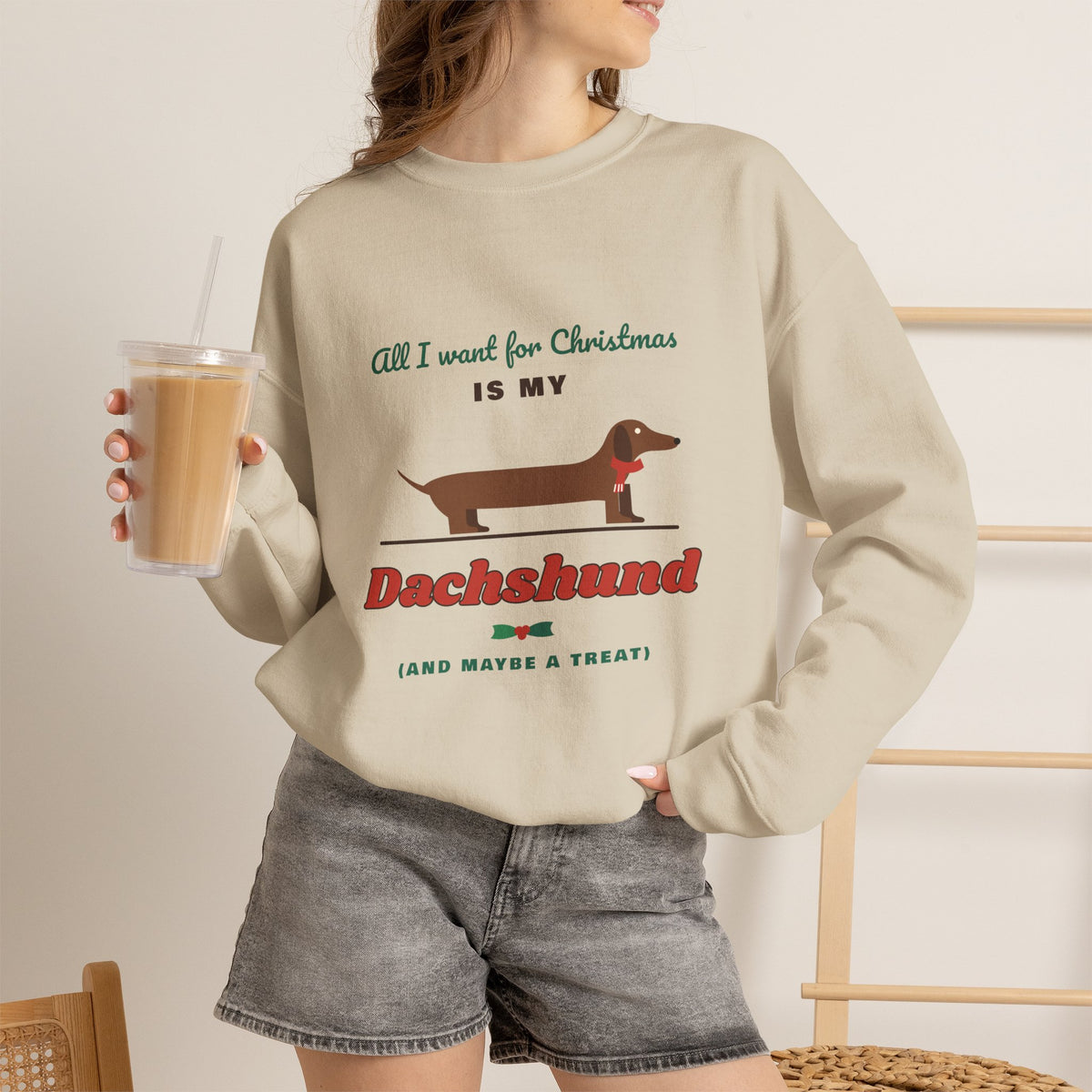 All I Want for Christmas Is My Dachshund sweatshirt, wiener dog Christmas crewneck for Dachshund lovers - view 13