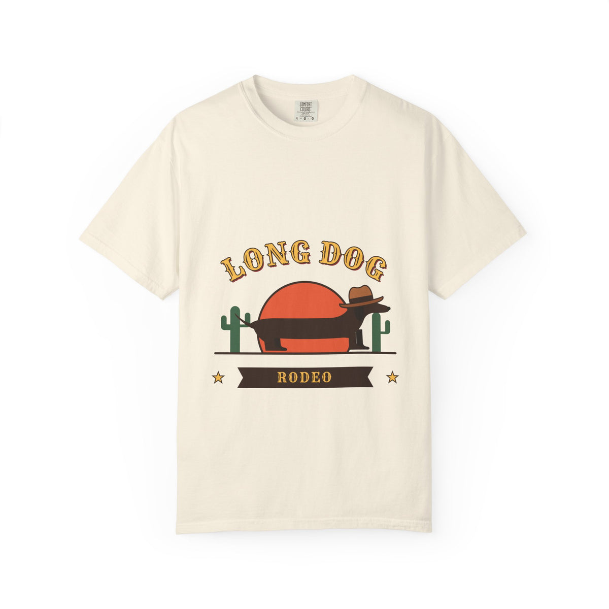 Long Dog Rodeo cowboy Dachshund t-shirt in Ivory, Comfort Colors western tee