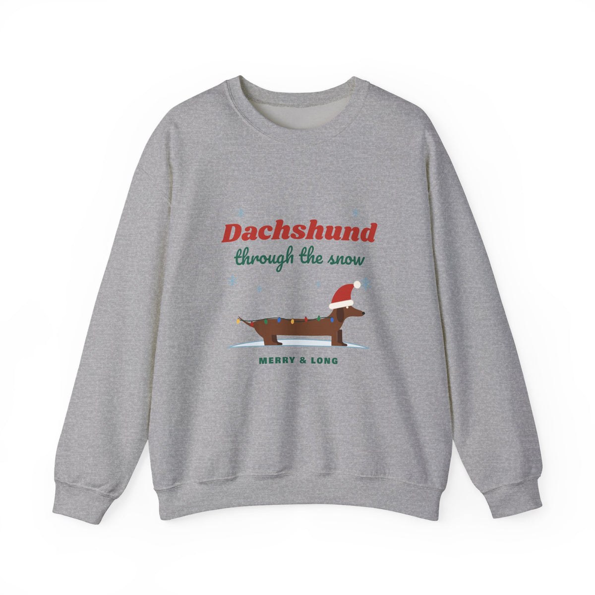 Dachshund Through the Snow Christmas sweatshirt in Sport Grey, wiener dog holiday crewneck