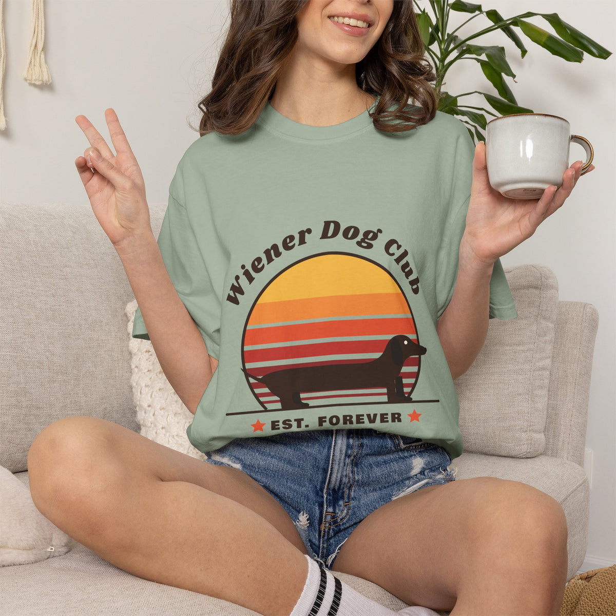 Wiener Dog Club retro sunset Dachshund t-shirt, Comfort Colors tee for Dachshund lovers - view 19