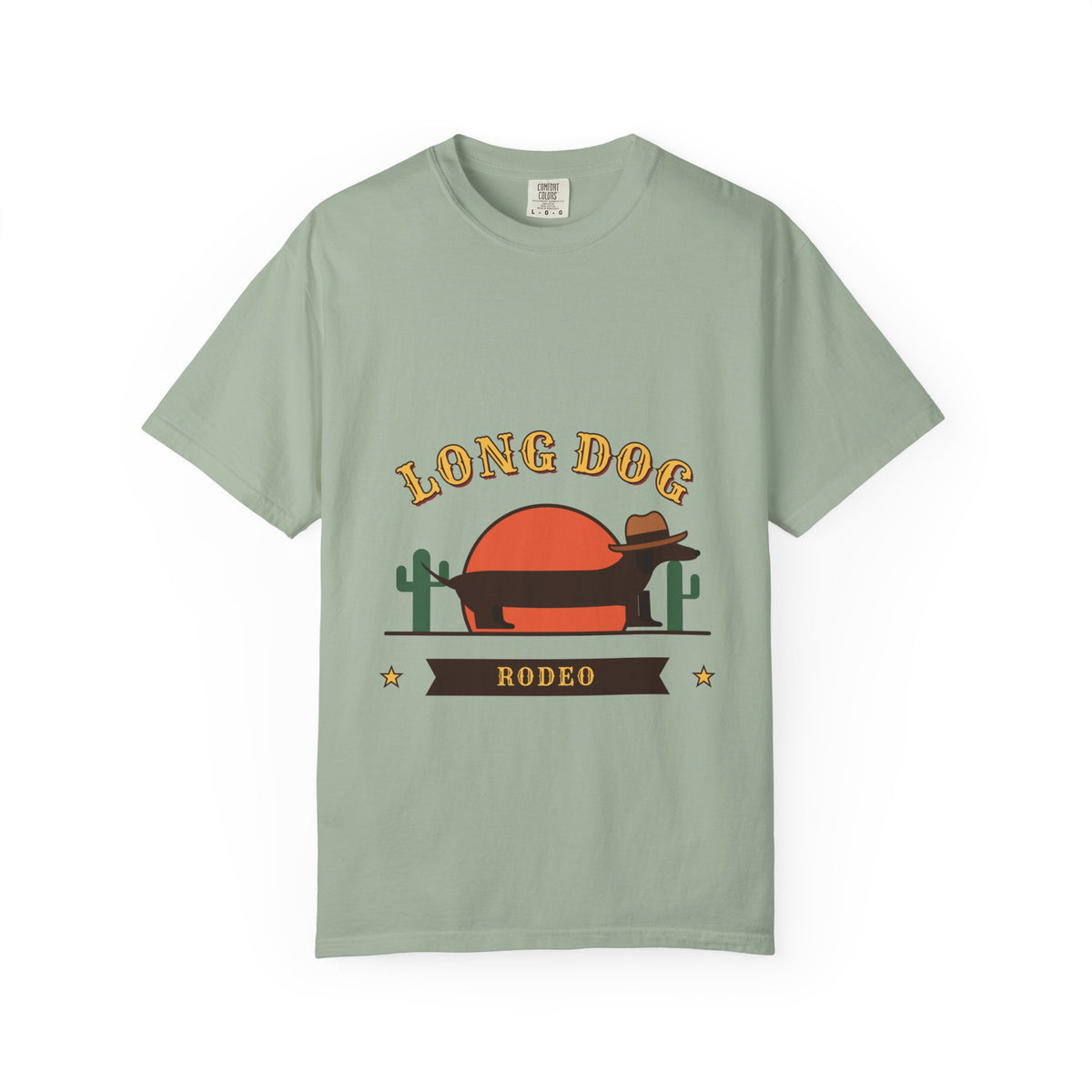 Long Dog Rodeo cowboy Dachshund t-shirt in Bay, Comfort Colors western tee
