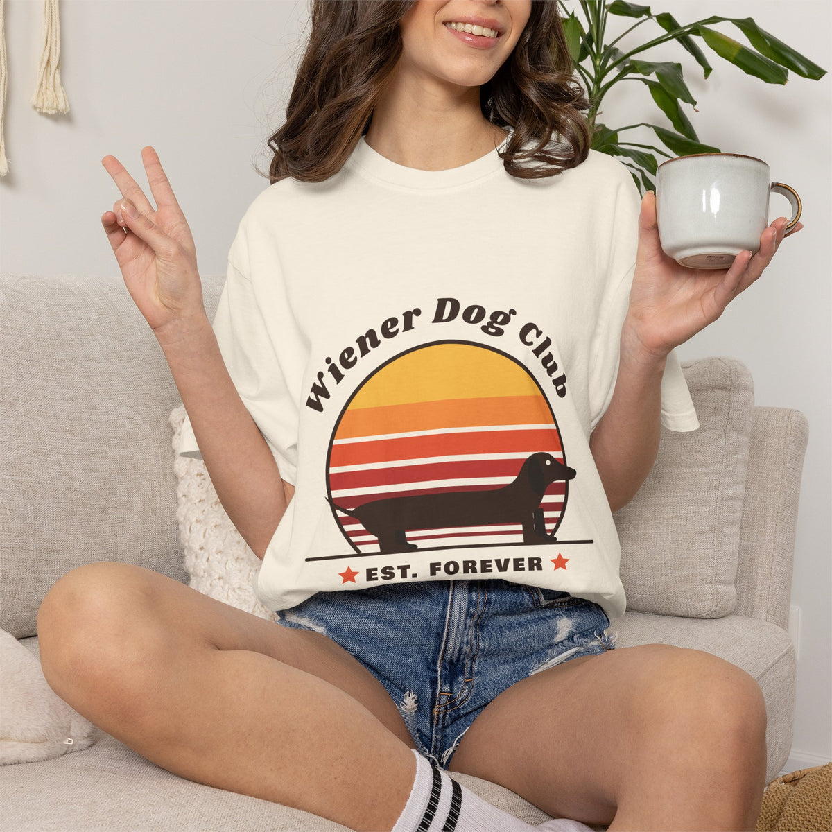Wiener Dog Club retro sunset Dachshund t-shirt, Comfort Colors tee for Dachshund lovers - view 14