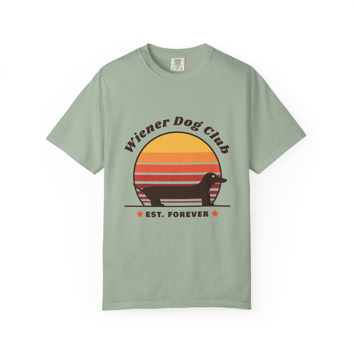 Wiener Dog Club retro sunset Dachshund t-shirt in Bay, Comfort Colors tee