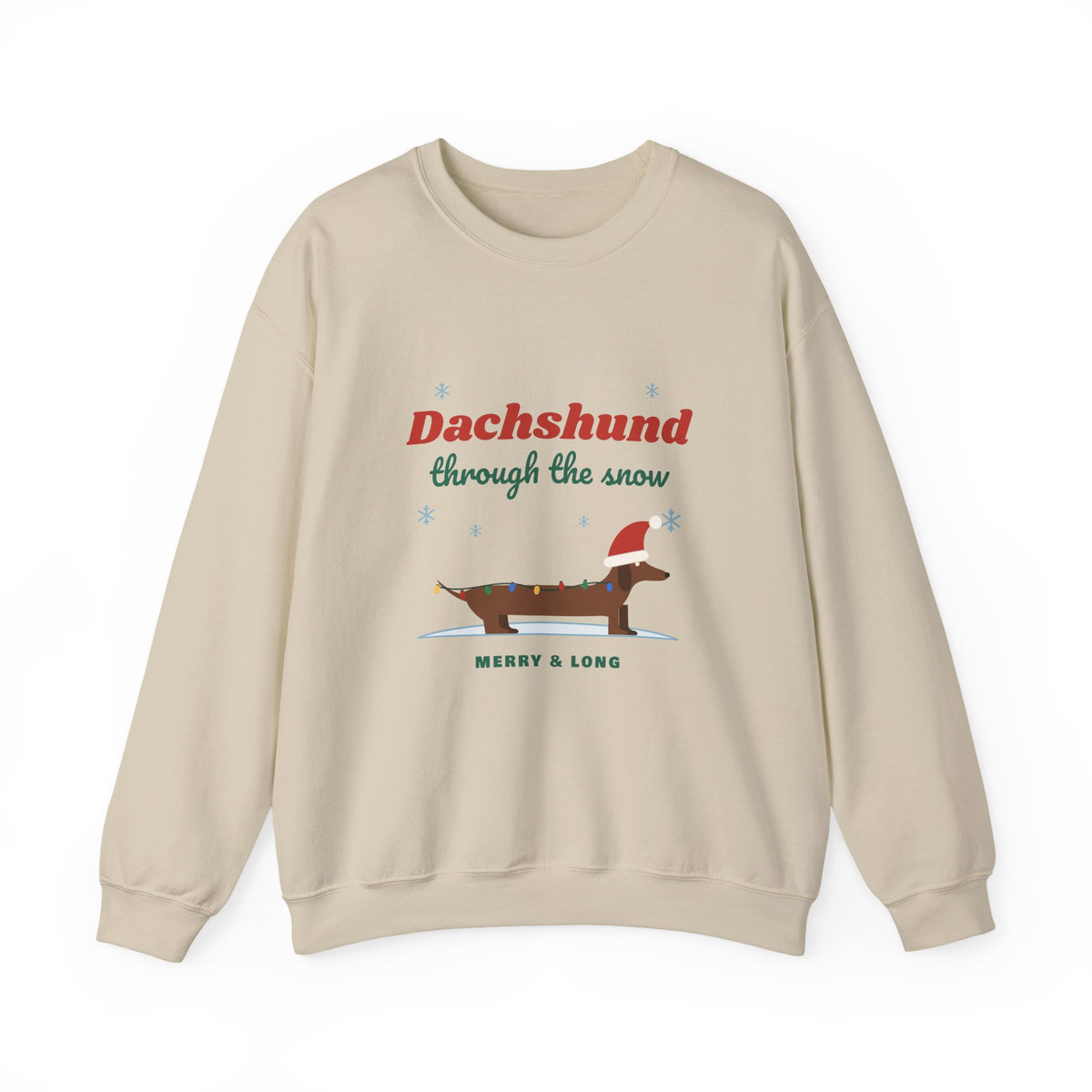 Dachshund Through the Snow Christmas sweatshirt in Sand, wiener dog holiday crewneck