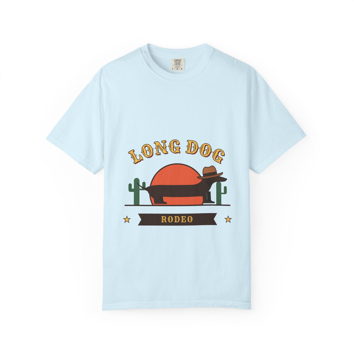 Long Dog Rodeo cowboy Dachshund t-shirt in Chambray, Comfort Colors western tee